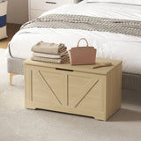 HOMCOM 100L Home Storage Box, with Safety Hinges - Natural Wood Finish