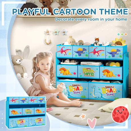 AIYAPLAY 3-Tier Kids Storage Unit with 9 Non-Woven Fabric Boxes for Toys, Books, for Bedroom, Nursery, Blue