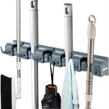 Wall-mounted Mop Holder Hanger with 5 Positions -Dark Gray