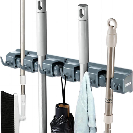 Wall-mounted Mop Holder Hanger with 5 Positions -Dark Gray