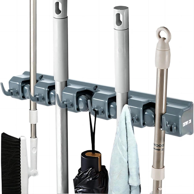 Wall-mounted Mop Holder Hanger with 5 Positions -Dark Gray