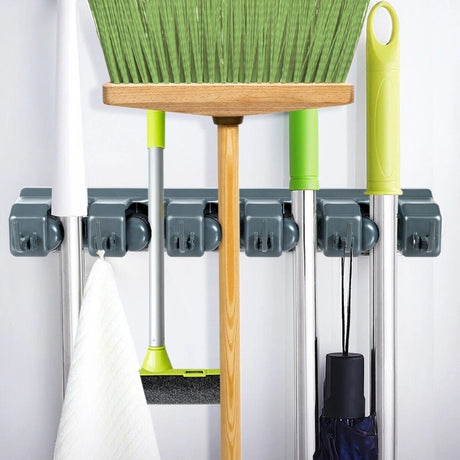 Wall-mounted Mop Holder Hanger with 5 Positions -Dark Gray