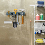 Wall-mounted Mop Holder Hanger with 5 Positions -Dark Gray