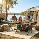 Outsunny 4ft Folding Camping Table, Waterproof Picnic Table with Roll Up Top and Metal Frame, Green