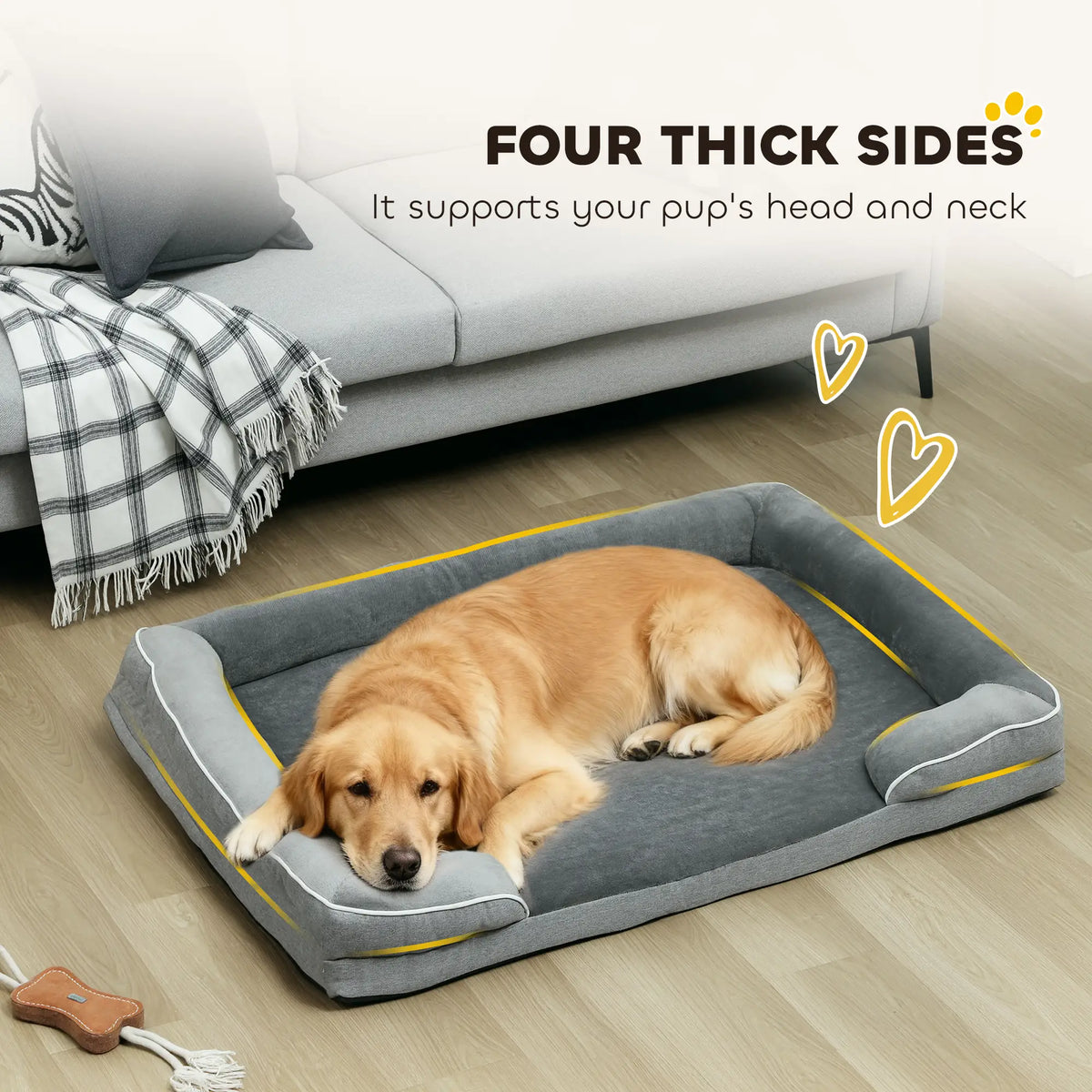 PawHut Dog Sofa Bed, Washable Pet Bed with Removable Cover and Non-Slip Bottom for Small, Medium and Large Dogs, Grey