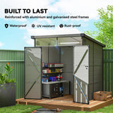 Outsunny 6 x 6ft Outdoor Storage Shed, Plastic Garden Shed with Windows and Air Vents, Outdoor Resin Tool Shed with Latch Doors for Garden, Deck, Light Grey