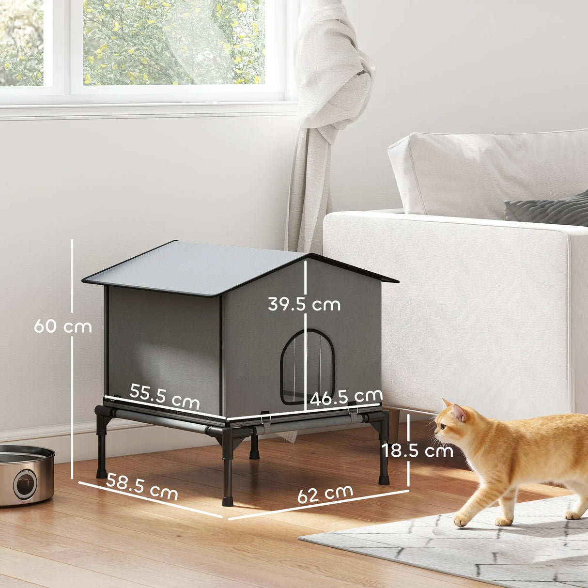 PawHut Outdoor Cat House, Waterproof Insulated Cat Kennel with Elevated Base, Foldable Feral Kitty Shelter for Kittens, Grey