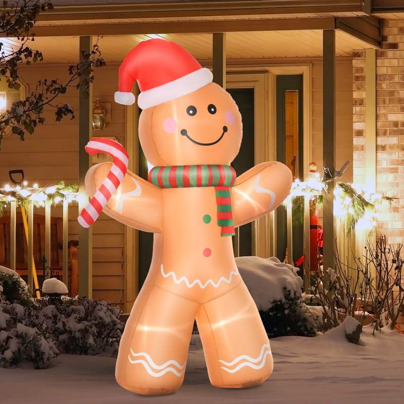 HOMCOM 8ft Christmas Inflatable Gingerbread Man, Lighted Blow Up Yard Decor Indoor Outdoor Garden Lawn Party Prop