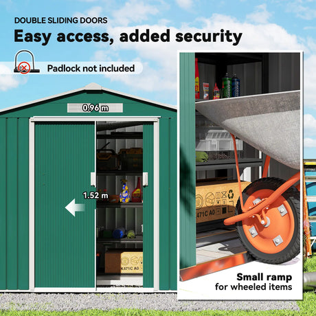 Outsunny 7 x 4ft Metal Garden Shed, Outdoor Storage Tool House with Ventilation Slots, Foundation Kit and Lockable Double Doors, Green