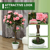 Outsunny Set of 2 Artificial Plants Pink Rose Floral in Pot, Fake Plants for Home Indoor Outdoor Decor, 90cm