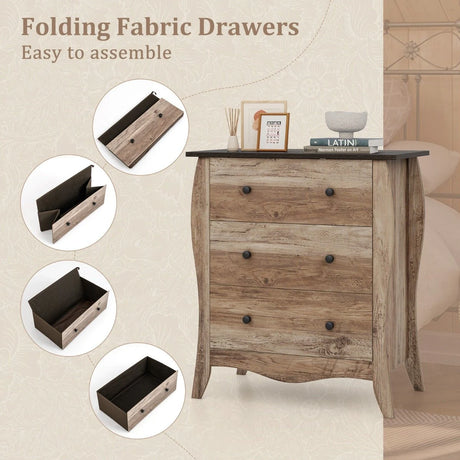 Closet Storage Organizer with 3 Folding Fabric Drawers and Anti-tipping Kit-Brown