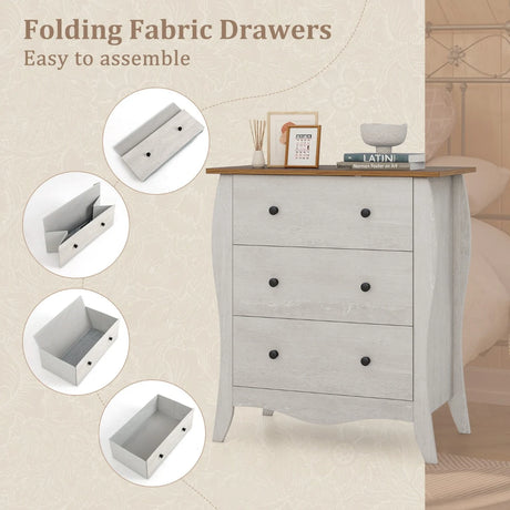 Closet Storage Organizer with 3 Folding Fabric Drawers and Anti-tipping Kit-Grey