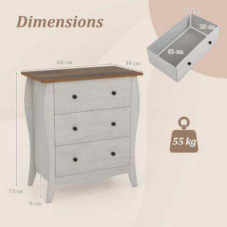 Closet Storage Organizer with 3 Folding Fabric Drawers and Anti-tipping Kit-Grey