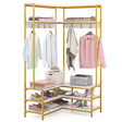 Corner Garment Rack with Open Shelves and 7 Hooks Shoe Bench-White