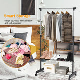 Rolling Clothes Hanger with Height Adjustable Shoe Rack