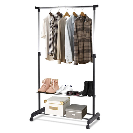 Rolling Clothes Hanger with Height Adjustable Shoe Rack