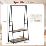 Clothes Rack with 2 Shelves and S Hooks for Laundry-Brown