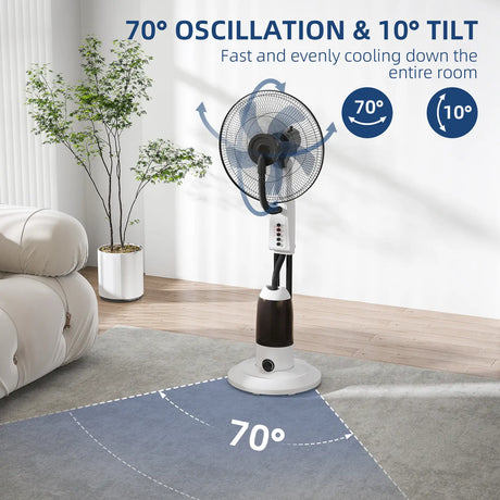 HOMCOM Spray Misting Fan, Floor Fan with Water Mist Spray, 70 Oscillation, Tilt Head, 3 Speeds, 2.8L Water Tank, White