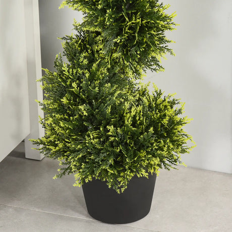 Outsunny 90cm/3FT Artificial Trees, Spiral Topiary Trees w/ Pot Set Of 2, Fake Indoor Greenery Plant Home Office Garden Decor Green