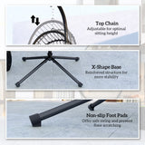 Outsunny Outdoor PE Rattan Swing Chair with Foldable Basket and Cushion, Garden Patio Hanging Egg Chair with Metal Stand, Headrest for Indoor and Outdoor, Black