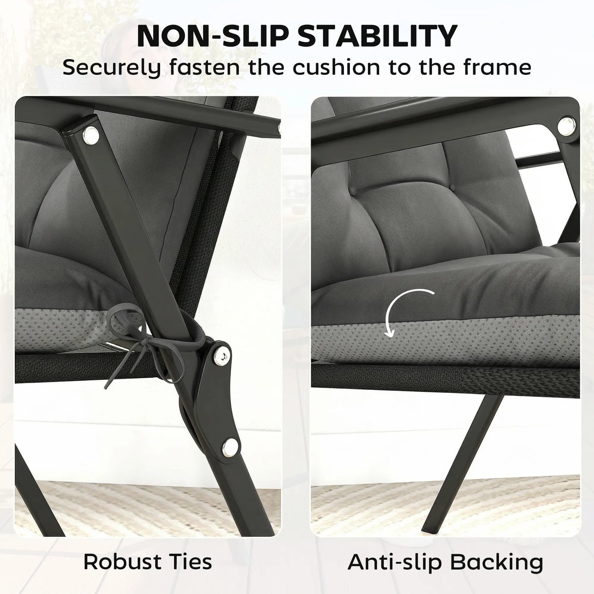 Outsunny Patio Chair Cushions Set of 4, Waterproof Non-Slip Lounge Chair Cushions, 112x53cm, Dark Grey