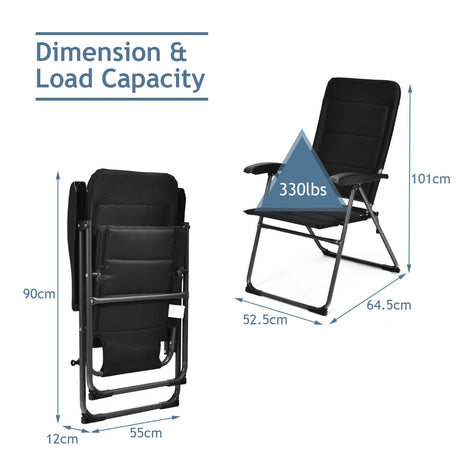 2 Pieces Outdoor Folding Patio Chairs with Adjustable Backrests for Bistro and Backyard-Black