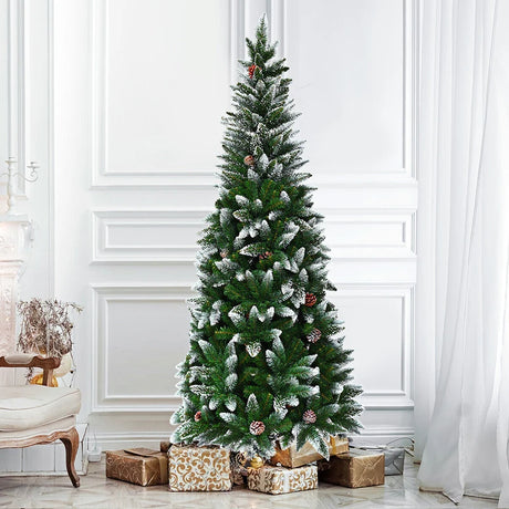 1.5 M Snow Flocked Pencil Christmas Tree with 421 PVC Tips for Christmas Decorations
