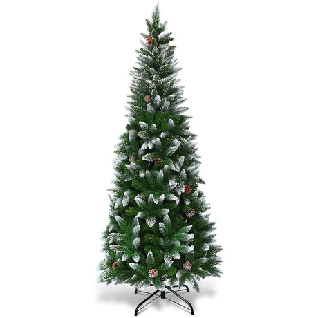 1.5 M Snow Flocked Pencil Christmas Tree with 421 PVC Tips for Christmas Decorations