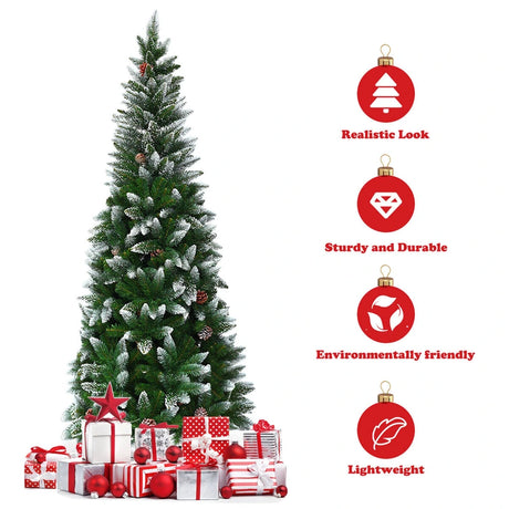 1.5 M Snow Flocked Pencil Christmas Tree with 421 PVC Tips for Christmas Decorations