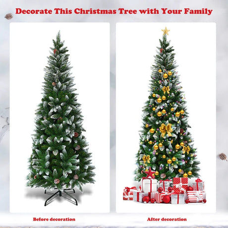 1.5 M Snow Flocked Pencil Christmas Tree with 421 PVC Tips for Christmas Decorations