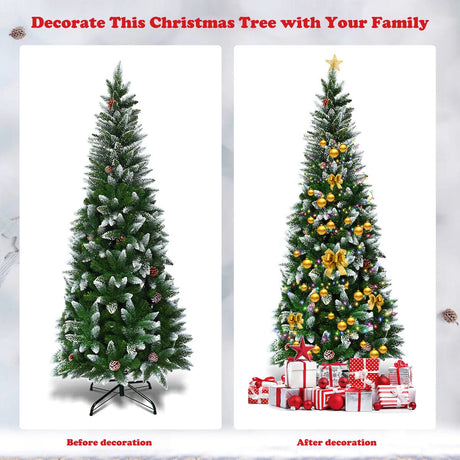 1.5 M Snow Flocked Pencil Christmas Tree with 421 PVC Tips for Christmas Decorations
