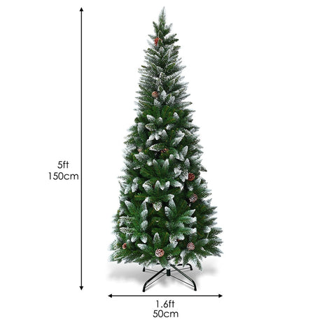 1.5 M Snow Flocked Pencil Christmas Tree with 421 PVC Tips for Christmas Decorations