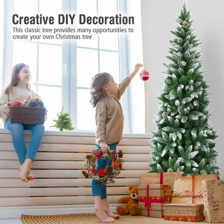 5 / 6 / 7.5 Feet Artificial Pencil Christmas Tree with Pine Cones