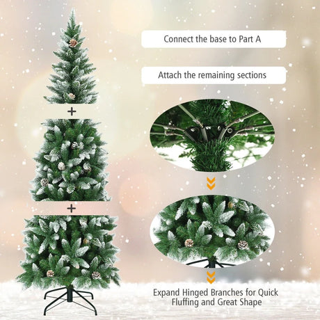 5 / 6 / 7.5 Feet Artificial Pencil Christmas Tree with Pine Cones