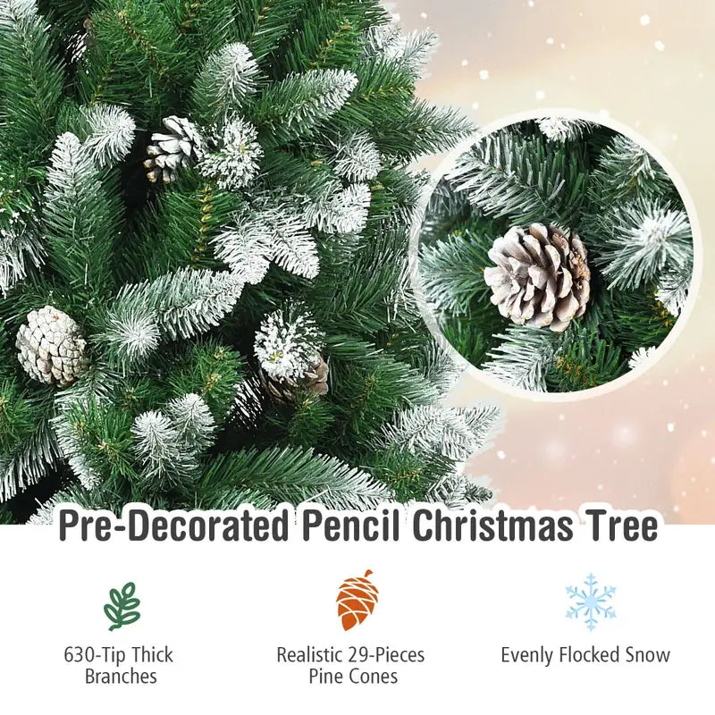 5 / 6 / 7.5 Feet Artificial Pencil Christmas Tree with Pine Cones