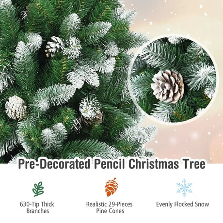5 / 6 / 7.5 Feet Artificial Pencil Christmas Tree with Pine Cones
