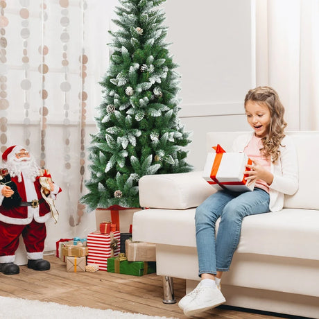 5 / 6 / 7.5 Feet Artificial Pencil Christmas Tree with Pine Cones