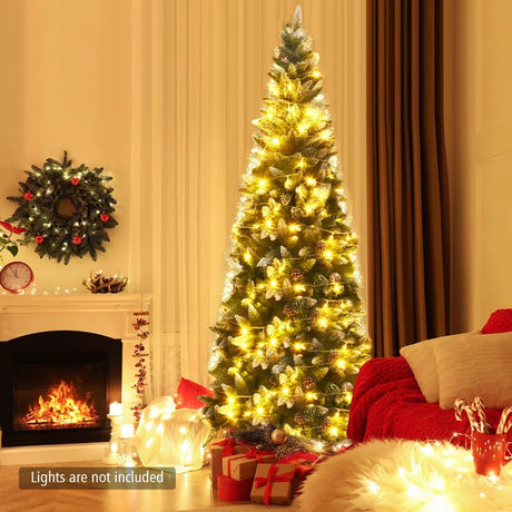 5 / 6 / 7.5 Feet Artificial Pencil Christmas Tree with Pine Cones
