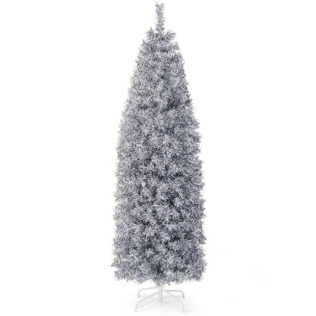 180 cm Slim Christmas Tree, Artificial Xmas Tree with 475 Branch Tips and 250 Cold White LED Lights
