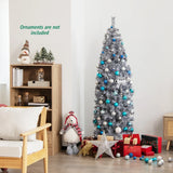 180 cm Slim Christmas Tree, Artificial Xmas Tree with 475 Branch Tips and 250 Cold White LED Lights