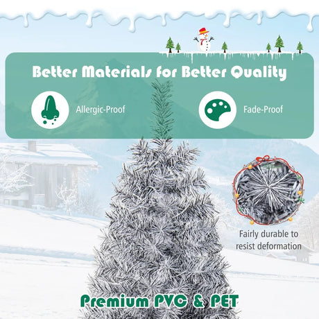180 cm Slim Christmas Tree, Artificial Xmas Tree with 475 Branch Tips and 250 Cold White LED Lights