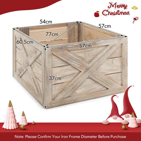 24 Inch Wooden Tree Collar Box with Hook and Loop Fasteners-Brown