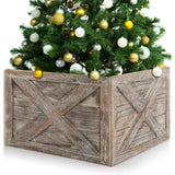 24 Inch Wooden Tree Collar Box with Hook and Loop Fasteners-Gray