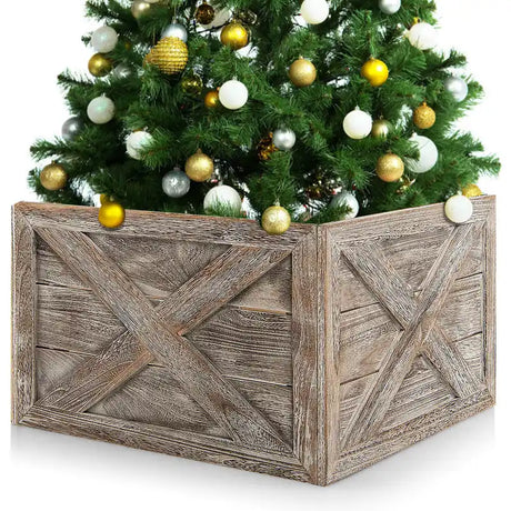 24 Inch Wooden Tree Collar Box with Hook and Loop Fasteners-Gray