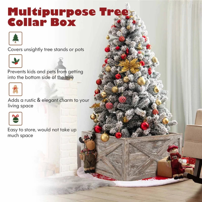 28.5 Inch Wooden Tree Collar Box for Indoor/Outdoor Use-Gray