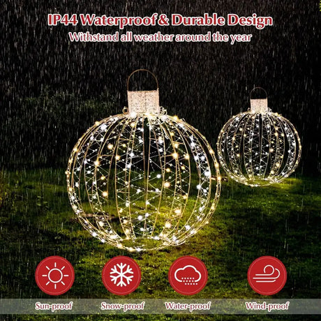 3 Pieces Christmas LED Ball Lights with 30 Cable Ties for Tree Lawn Garden-Golden