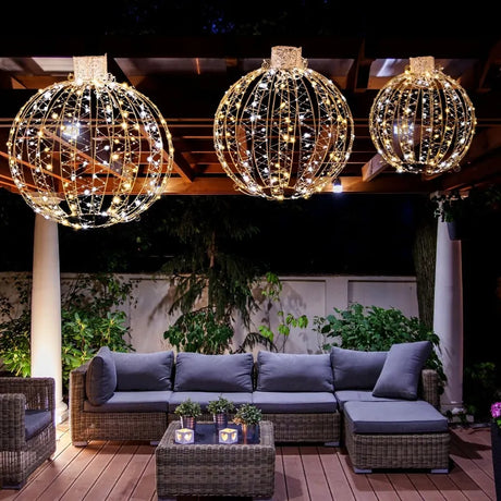 3 Pieces Christmas LED Ball Lights with 30 Cable Ties for Tree Lawn Garden-Golden