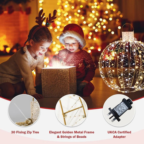 3 Pieces Christmas LED Ball Lights with 30 Cable Ties for Tree Lawn Garden-Golden