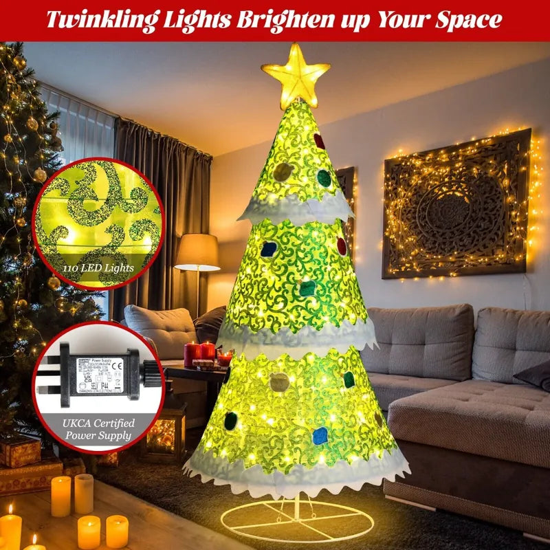 4.6 Feet Pre-Lit Collapsible Christmas Tree with 110 LED Lights-Green