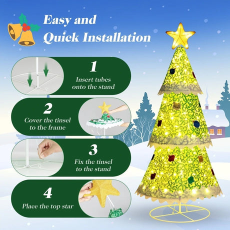 4.6 Feet Pre-Lit Collapsible Christmas Tree with 110 LED Lights-Green